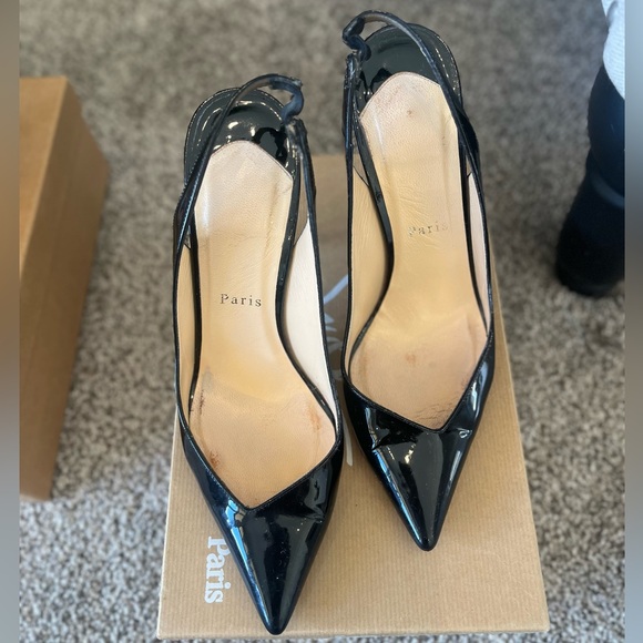 CHRISTIAN LOUBOITIN Black Patent Leather Slingback “Fleuve 100mm” - Size 38 - Picture 6 of 10